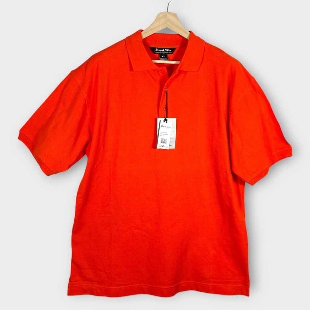 🦜 Orange Polo Shirt Men's XL 100% Cotton Royal Blue Apparel NWT
